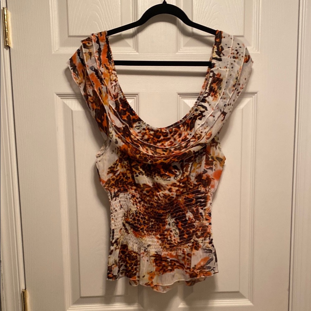 Shes Cool Cream and Brown off the Shoulder Sleeveless Blouse…size M